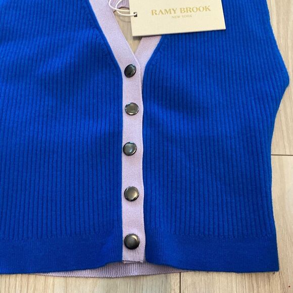 Ramy Brook Aiyana Colorblock Crop Tank Top Sweater XS in sample color cobalt blu - Picture 9 of 11
